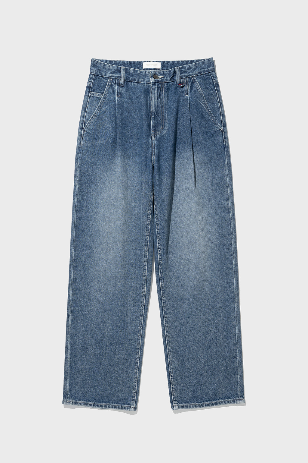 One Tuck Wide Mid Blue Jeans